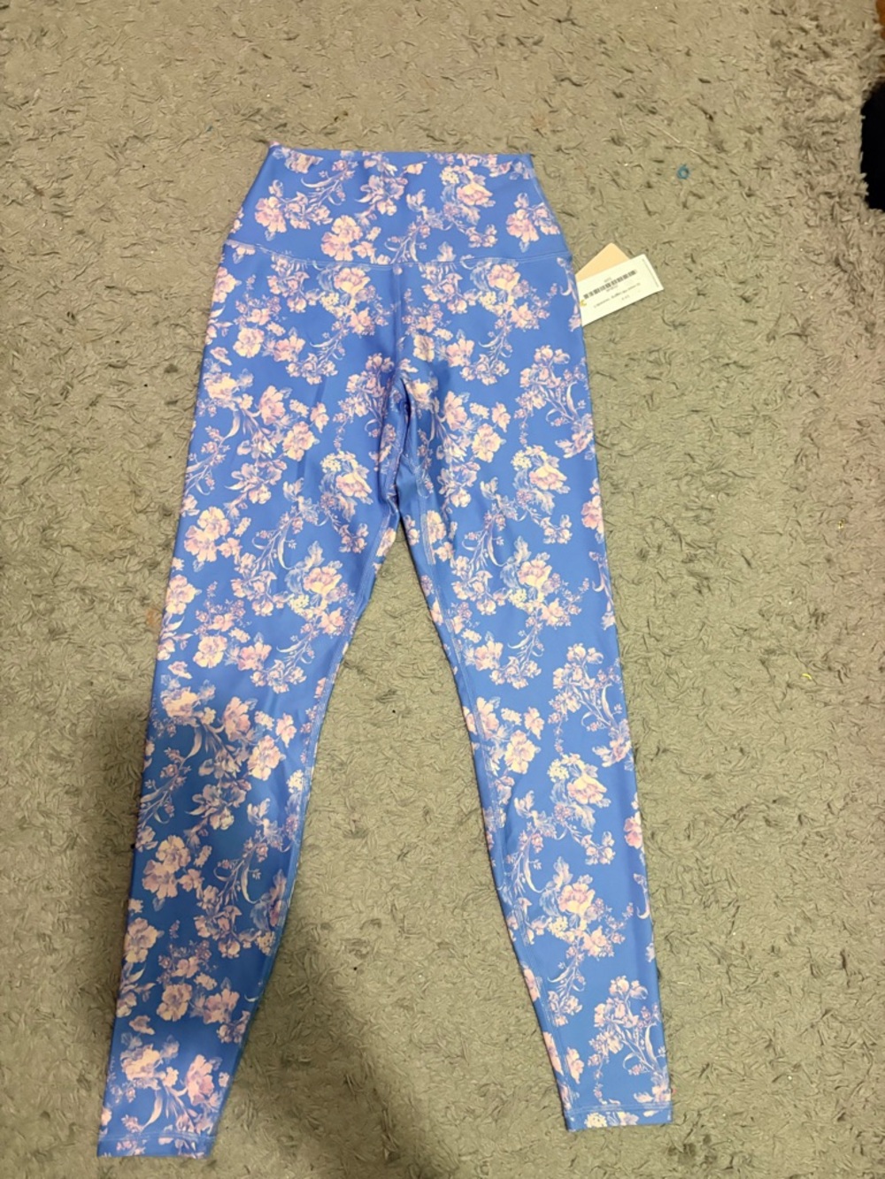 Spiritual Gangster Blue Floral Leggings with Pink Flowers